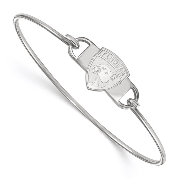 Sterling Silver Rhodium-plated NHL LogoArt Florida Panthers Small Center 7 inch Wire Bangle Bracelet