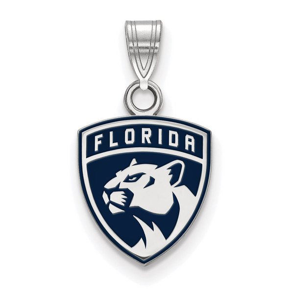 Sterling Silver Rhodium-plated NHL LogoArt Florida Panthers Small Enameled Pendant