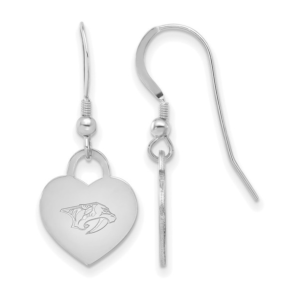 Sterling Silver Rhodium-plated NHL LogoArt Nashville Predators Heart Dangle Earrings