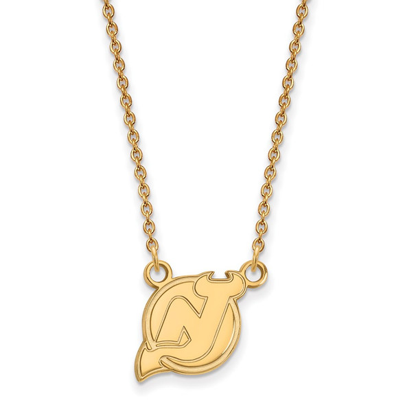 Sterling Silver Gold-plated NHL LogoArt New Jersey Devils Small Pendant 18 inch Necklace