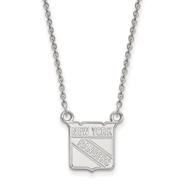 10k White Gold NHL LogoArt New York Rangers Small Pendant 18 inch Necklace