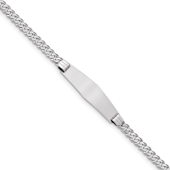 7" 14k White Gold Flat Curb Link Soft Diamond-Shape ID Bracelet LID62CW-7