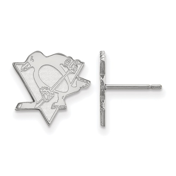 Sterling Silver Rhodium-plated NHL LogoArt Pittsburgh Penguins Small Post Earrings