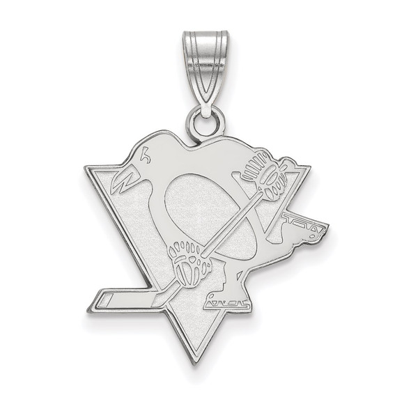 Sterling Silver Rhodium-plated NHL LogoArt Pittsburgh Penguins Large Pendant