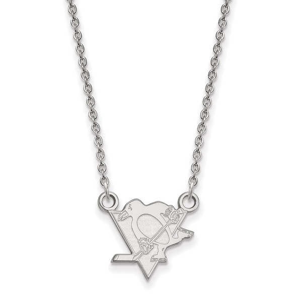 Sterling Silver Rhodium-plated NHL LogoArt Pittsburgh Penguins Small Pendant 18 inch Necklace