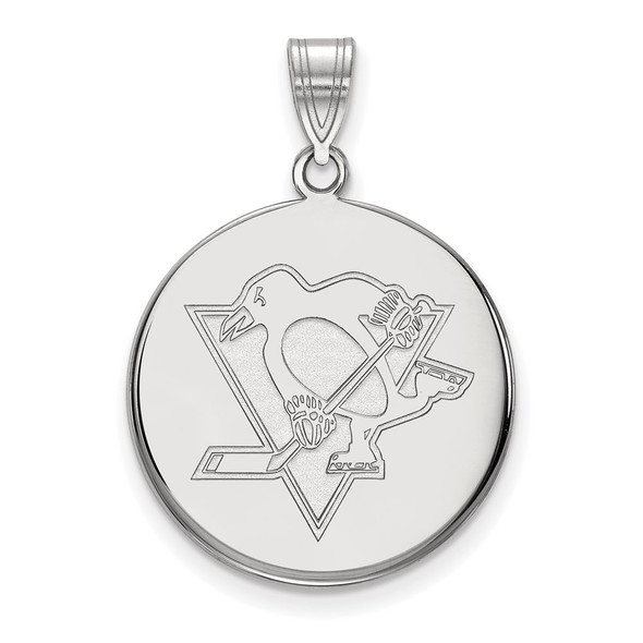 10k White Gold NHL LogoArt Pittsburgh Penguins Large Disc Pendant