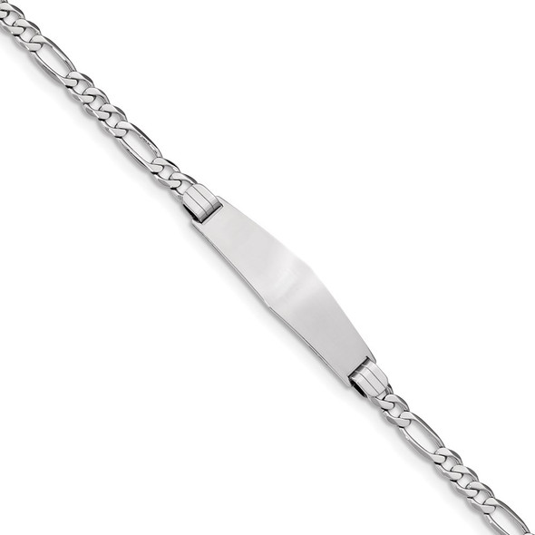 8" 14k White Gold Figaro Link Soft Diamond-Shape ID Bracelet FIG110IDCW-8