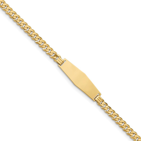 8" 14k Yellow Gold Flat Curb Link Soft Diamond-Shape ID Bracelet LID74C-8