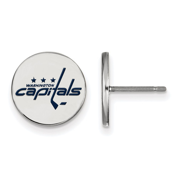 Sterling Silver Rhodium-plated NHL LogoArt Washington Capitals Small Enameled Disc Post Earrings