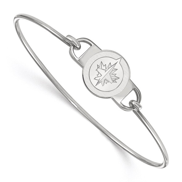 Sterling Silver Rhodium-plated NHL LogoArt Winnipeg Jets Small Center 7 inch Wire Bangle Bracelet