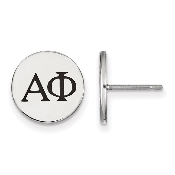 Sterling Silver Rhodium-plated LogoArt Alpha Phi Sorority Greek Letters Black Enamel Post Earrings