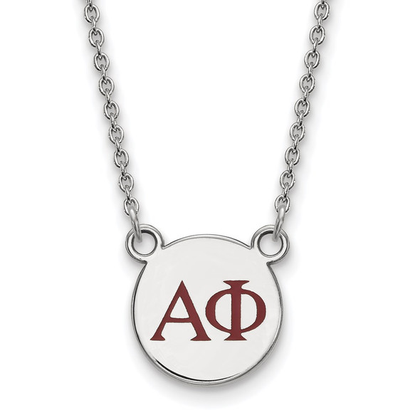 Sterling Silver Rhodium-plated LogoArt Alpha Phi Sorority Greek Letters Small Color Enamel Pendant 18 inch Necklace SS027APH-18