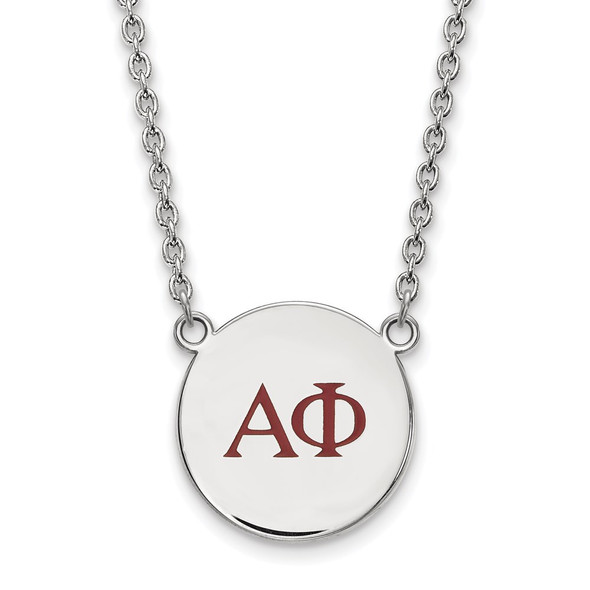 Sterling Silver Rhodium-plated LogoArt Alpha Phi Sorority Greek Letters Large Color Enamel Pendant 18 inch Necklace SS028APH-18