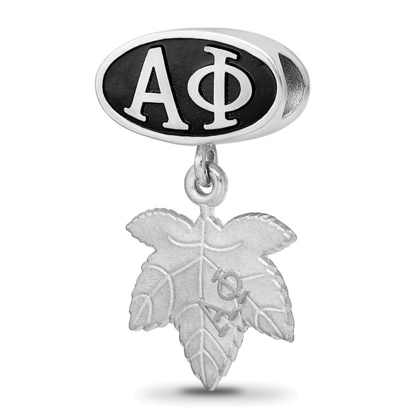 Sterling Silver LogoArt Alpha Phi Sorority Greek Letters Enameled Oval with Ivy Leaf Dangle Bead