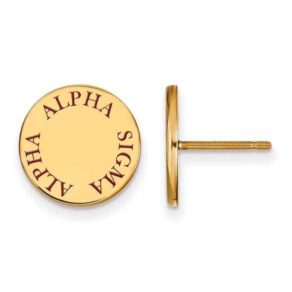 Sterling Silver Gold-plated LogoArt Alpha Sigma Alpha Sorority Text Color Enamel Post Earrings GP020ASI