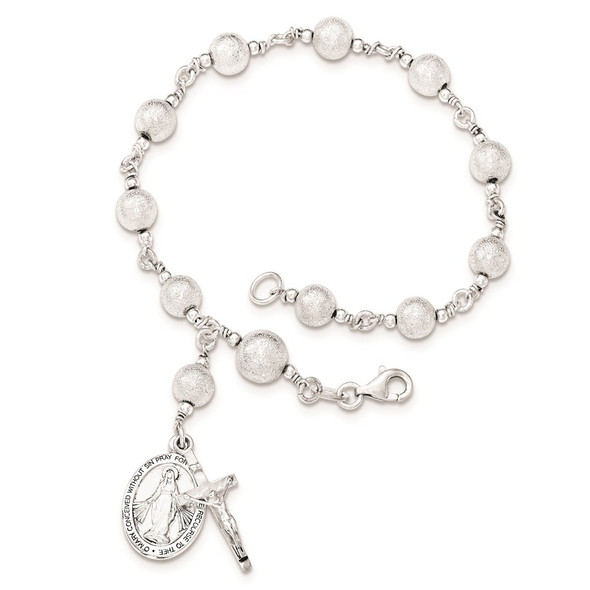 7.75" Sterling Silver Polished Laser-Cut Rosary Bracelet