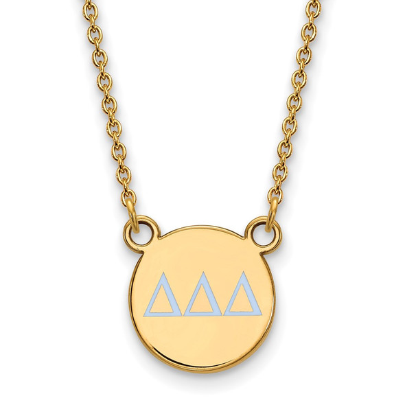 Sterling Silver Gold-plated LogoArt Delta Delta Delta Sorority Greek Letters Small Color Enamel Pendant 18 inch Necklace GP027DDD-18