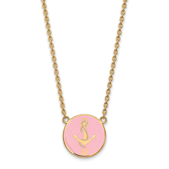 Sterling Silver Gold-plated LogoArt Delta Gamma Sorority Symbol Large Color Enamel Pendant 18 inch Necklace GP043DG-18