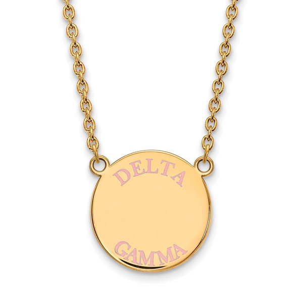 Sterling Silver Gold-plated LogoArt Delta Gamma Sorority Text Large Color Enamel Pendant 18 inch Necklace GP015DG-18