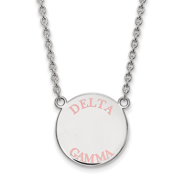 Sterling Silver Rhodium-plated LogoArt Delta Gamma Sorority Text Large Color Enamel Pendant 18 inch Necklace SS015DG-18