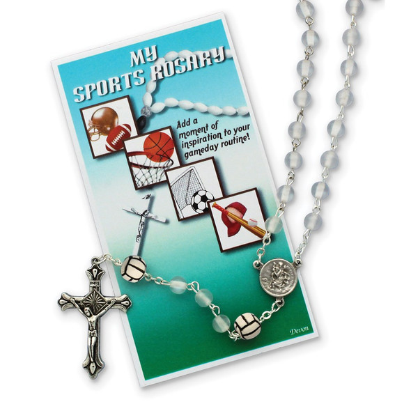 19" Girls White Volleyball Sports Rosary Necklace