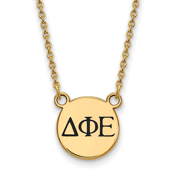 Sterling Silver Gold-plated LogoArt Delta Phi Epsilon Sorority Greek Letters Small Black Enamel Pendant 18 inch Necklace