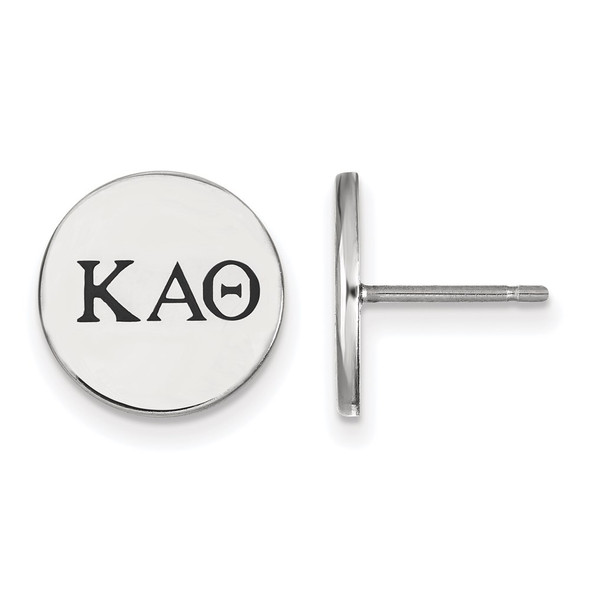 Sterling Silver Rhodium-plated LogoArt Kappa Alpha Theta Sorority Greek Letters Black Enamel Post Earrings