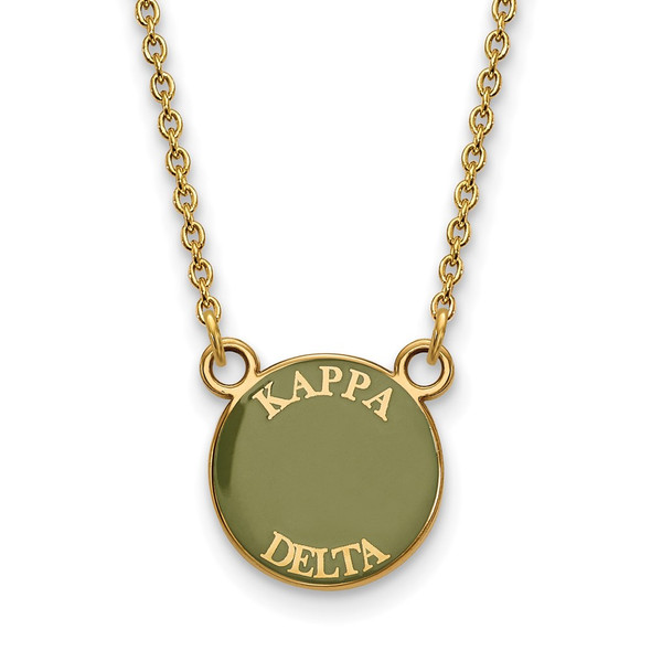 Sterling Silver Gold-plated LogoArt Kappa Delta Sorority Text Small Color Enamel Pendant 18 inch Necklace GP012KD-18