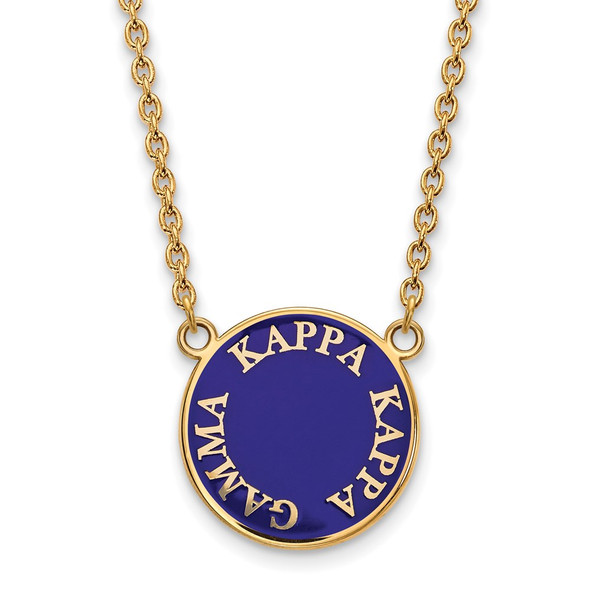 Sterling Silver Gold-plated LogoArt Kappa Kappa Gamma Sorority Text Large Color Enamel Pendant 18 inch Necklace GP013KKG-18