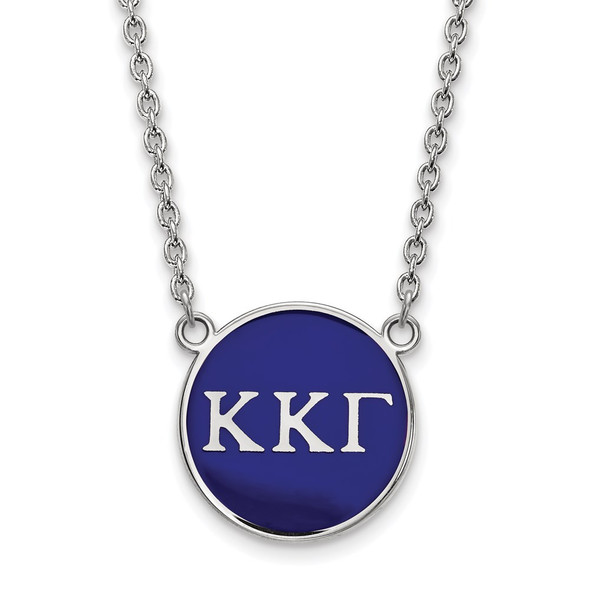 Sterling Silver Rhodium-plated LogoArt Kappa Kappa Gamma Sorority Greek Letters Large Color Enamel Pendant 18 inch Necklace SS030KKG-18