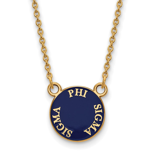 Sterling Silver Gold-plated LogoArt Phi Sigma Sigma Sorority Text Small Color Enamel Pendant 18 inch Necklace GP012PSS-18