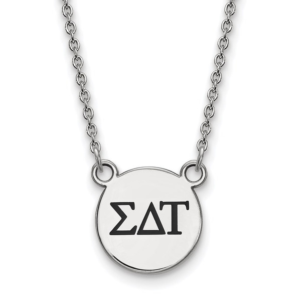 Sterling Silver Rhodium-plated LogoArt Sigma Delta Tau Sorority Greek Letters Small Black Enamel Pendant 18 inch Necklace