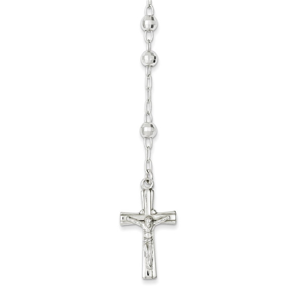 26" Sterling Silver Polished Rosary with Textured Beads Necklace