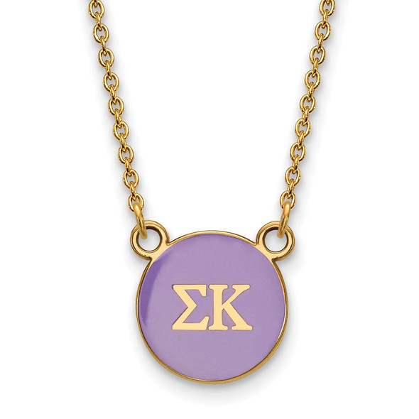 Sterling Silver Gold-plated LogoArt Sigma Kappa Sorority Greek Letters Small Color Enamel Pendant 18 inch Necklace GP029SKP-18