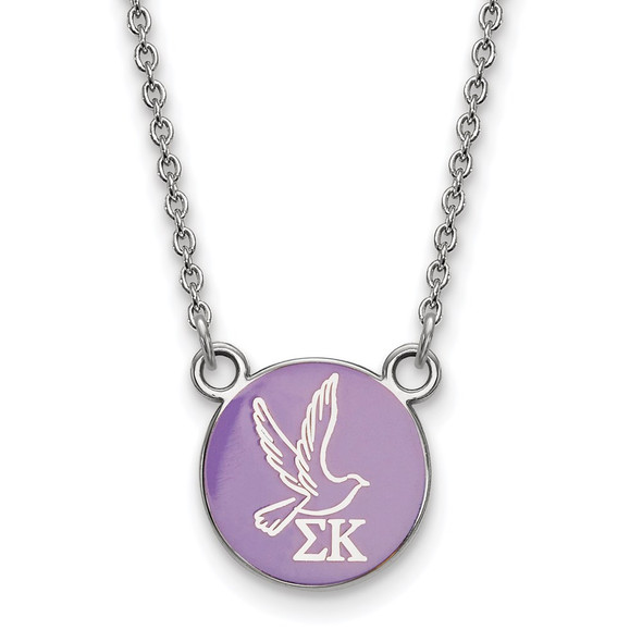 Sterling Silver Rhodium-plated LogoArt Sigma Kappa Sorority Symbol Small Color Enamel Pendant 18 inch Necklace SS042SKP-18