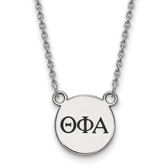 Sterling Silver Rhodium-plated LogoArt Theta Phi Alpha Sorority Greek Letters Small Black Enamel Pendant 18 inch Necklace