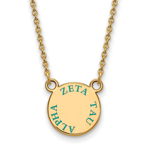 Sterling Silver Gold-plated LogoArt Zeta Tau Alpha Sorority Text Small Color Enamel Pendant 18 inch Necklace GP014ZTA-18