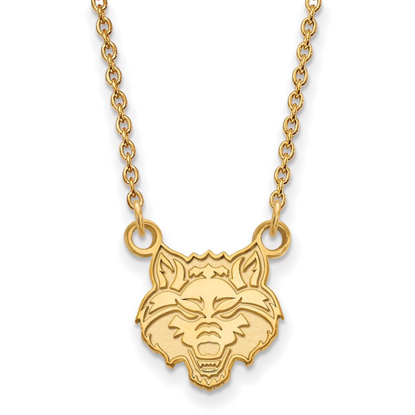 10k Gold LogoArt Arkansas State University Wolf Small Pendant 18 inch Necklace