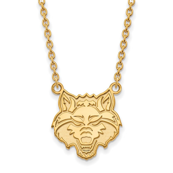 10k Gold LogoArt Arkansas State University Wolf Large Pendant 18 inch Necklace