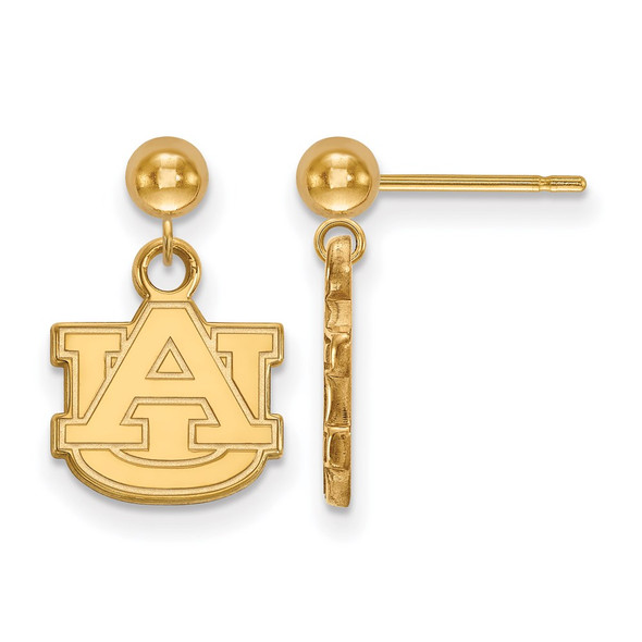 Sterling Silver Gold-plated LogoArt Auburn University A-U Dangle Ball Post Earrings