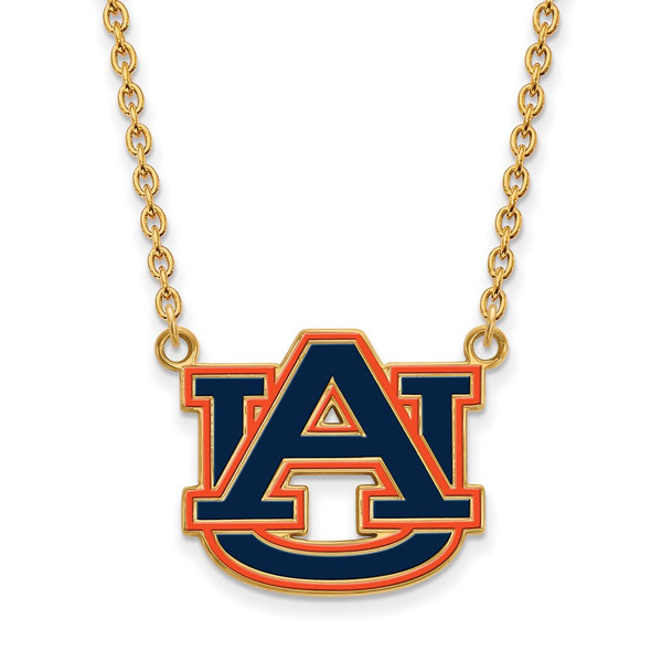 Sterling Silver Gold-plated LogoArt Auburn University Large Enameled Pendant 18 inch Necklace