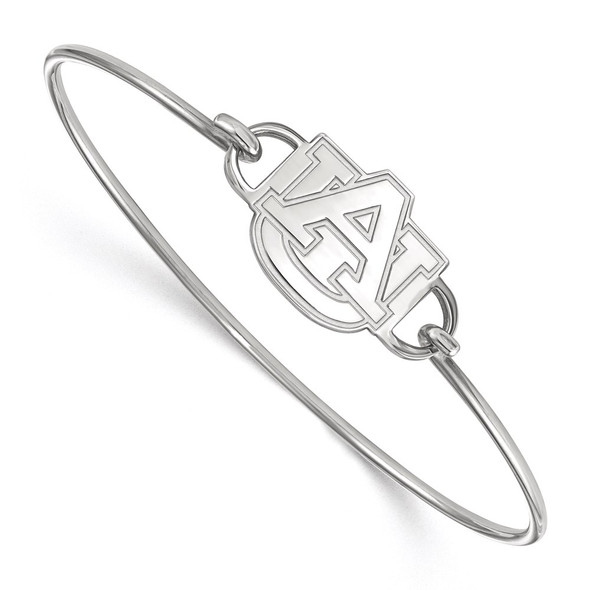 Sterling Silver Rhodium-plated LogoArt Auburn University A-U Medium Center 7 inch Wire Bangle Bracelet