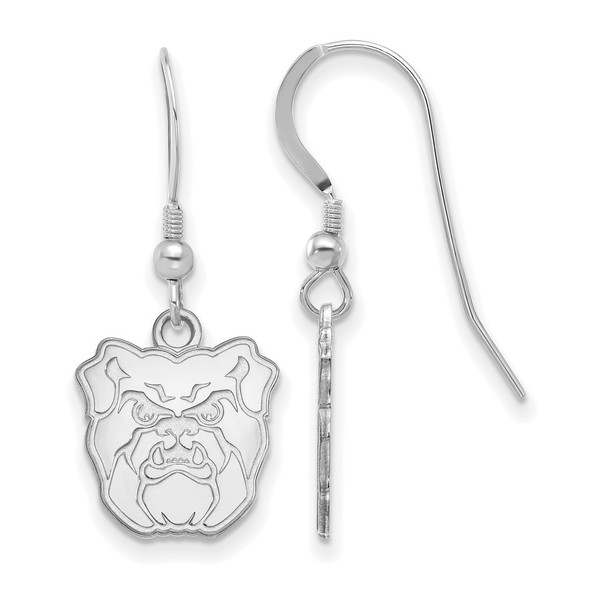 Sterling Silver Rhodium-plated LogoArt Butler University Bulldog Small Dangle Wire Earrings