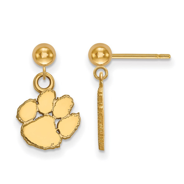 Sterling Silver Gold-plated LogoArt Clemson University Tiger Paw Dangle Ball Post Earrings