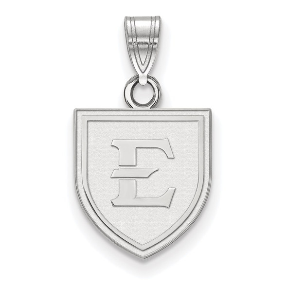 10k White Gold LogoArt East Tennessee State University Letter E Shield Small Pendant