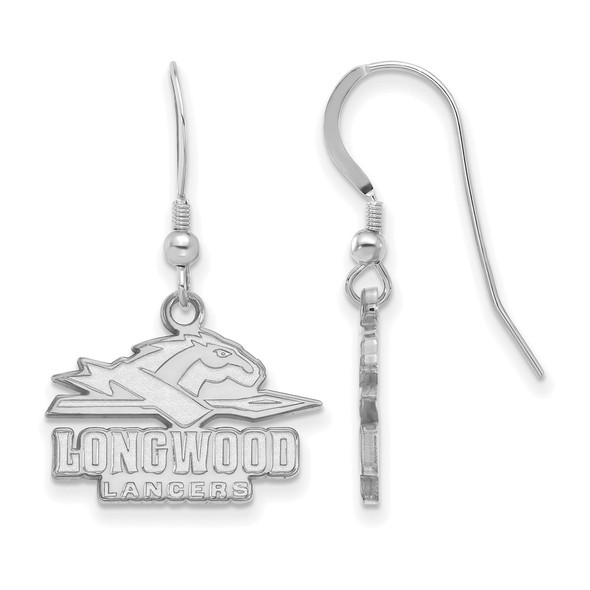 Sterling Silver Rhodium-plated LogoArt Longwood University Lancers Small Dangle Wire Earrings