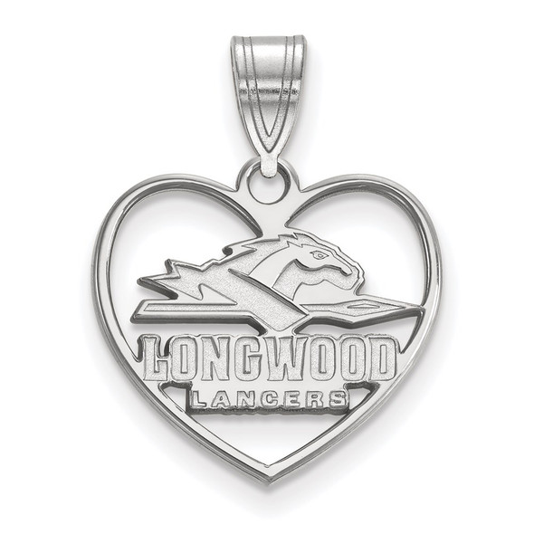 Sterling Silver Rhodium-plated LogoArt Longwood University Lancers Heart Pendant