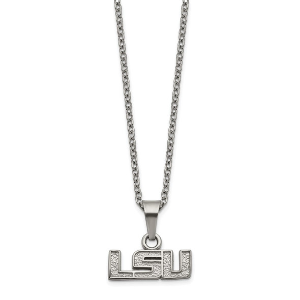 Stainless Steel LogoArt Louisiana State University L-S-U Pendant 18 inch Necklace with 2 inch Extender