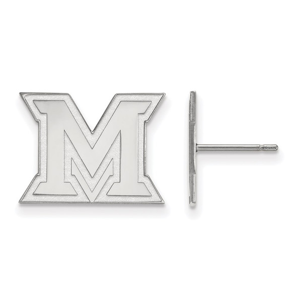 14k White Gold LogoArt Miami University Ohio Letter M Small Post Earrings