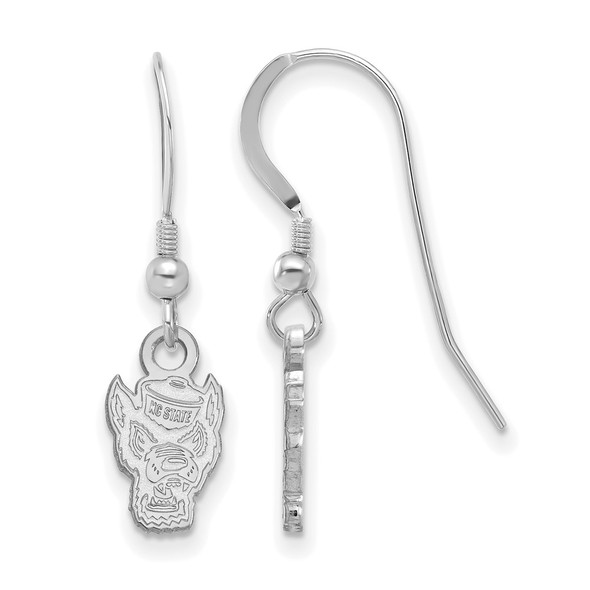 Sterling Silver Rhodium-plated LogoArt North Carolina State University Wolf Extra Small Dangle Wire Earrings